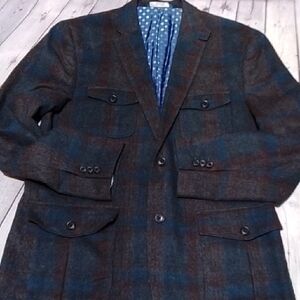 Perry Ellis Plaid Wool Blazer